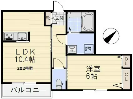 ヴィアソーレ向山ウエスト(1LDK/2階)の間取り写真