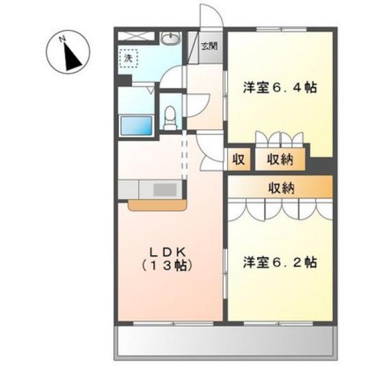 サン・リバー東原(2LDK/1階)の間取り写真