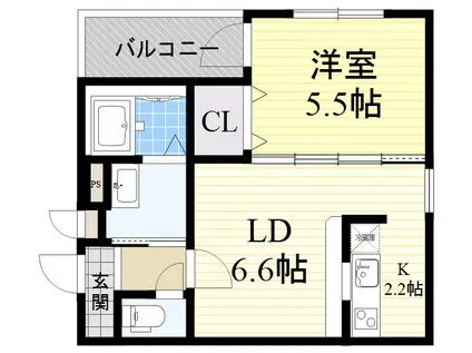 フジパレス山之内3番館(1LDK/2階)の間取り写真