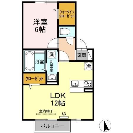 グランフェルティB棟(1LDK/2階)の間取り写真