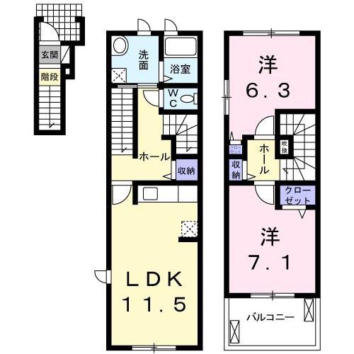 エクセレント ヴィレッジ(2LDK/2階)の間取り写真