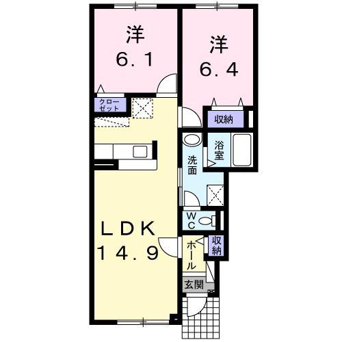 アリ・ビラII(2LDK/1階)の間取り写真
