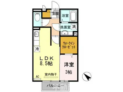 プール リアン(1LDK/1階)の間取り写真