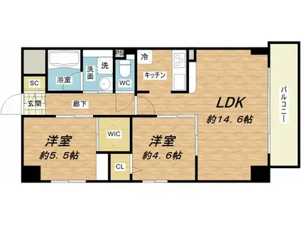 グランルージュ谷町六丁目(2LDK/10階)の間取り写真