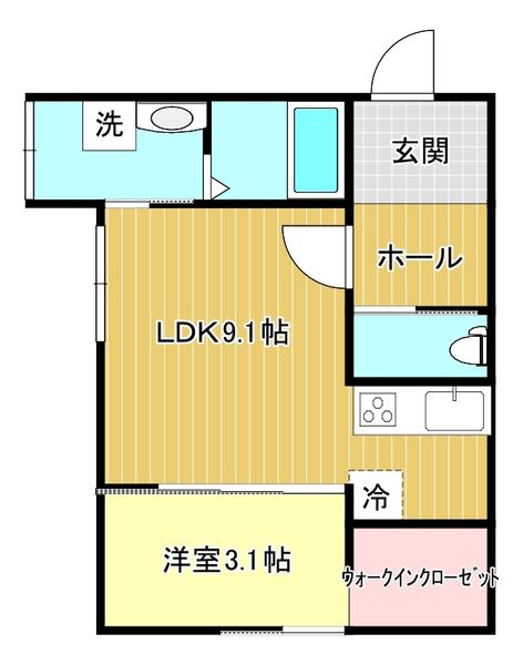 EL VITA四ツ葉町(1LDK/1階)の間取り写真