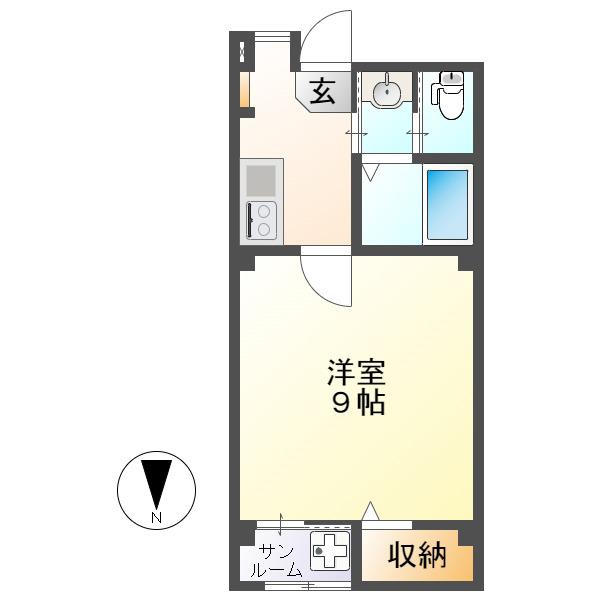 地下鉄東山線 新栄町駅(愛知) 徒歩5分 5階建 築14年(1K/2階)の間取り写真