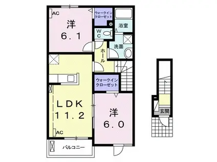 テーテュース(2LDK/2階)の間取り写真