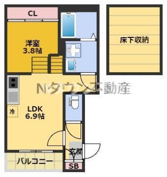 ジェイアールエイチ(1DK/1階)の間取り写真