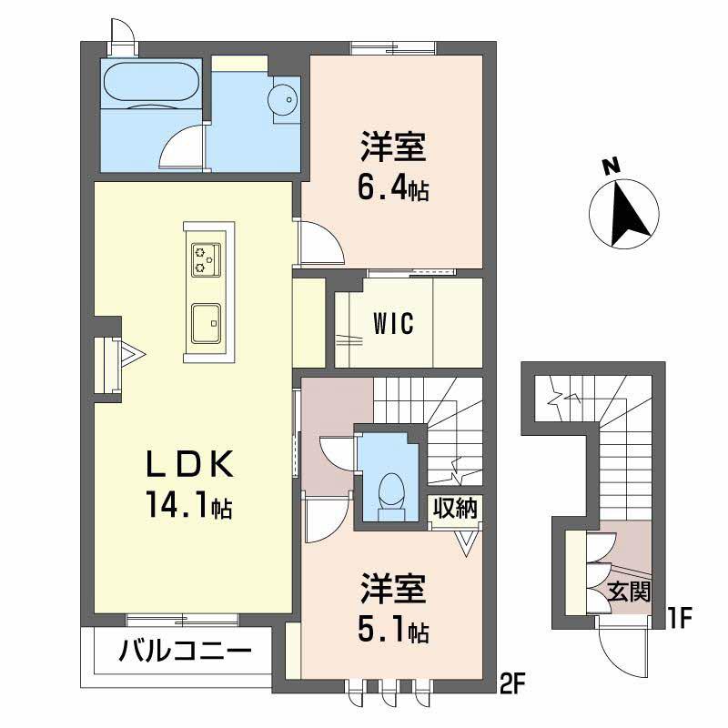 アズール ウィステリア A棟(2LDK/2階)の間取り写真