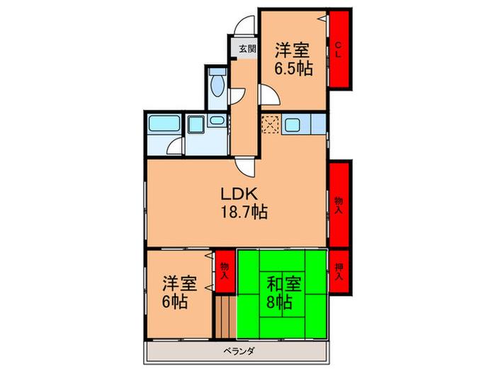 SKエクシード照ヶ丘(3LDK/6階)の間取り写真