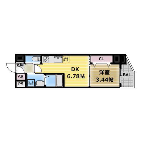 クローバー・グランデ今里(1DK/8階)の間取り写真
