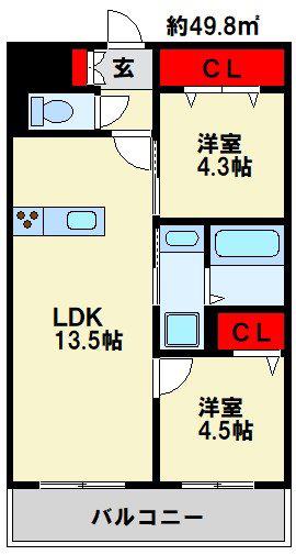 フローリィ279(2LDK/8階)の間取り写真