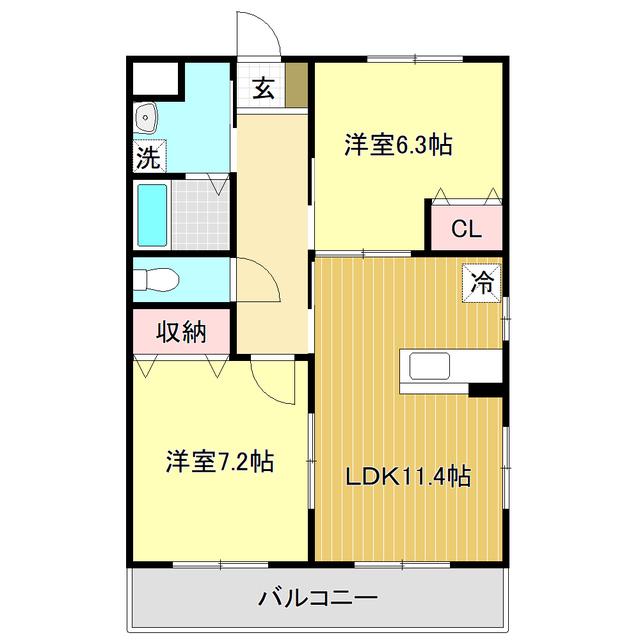 BRUGGE(2LDK/2階)の間取り写真