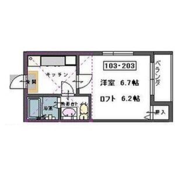 ドリームI(1K/2階)の間取り写真