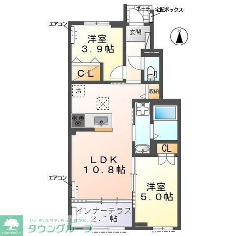 ウエストビレッヂI(2LDK/1階)の間取り写真