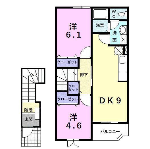 コリーヌ空木(2DK/2階)の間取り写真