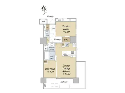 アクシルコート早稲田(1SLDK/7階)の間取り写真