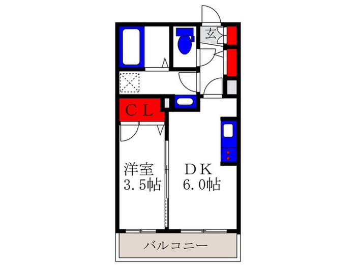 カースル石橋(1DK/1階)の間取り写真