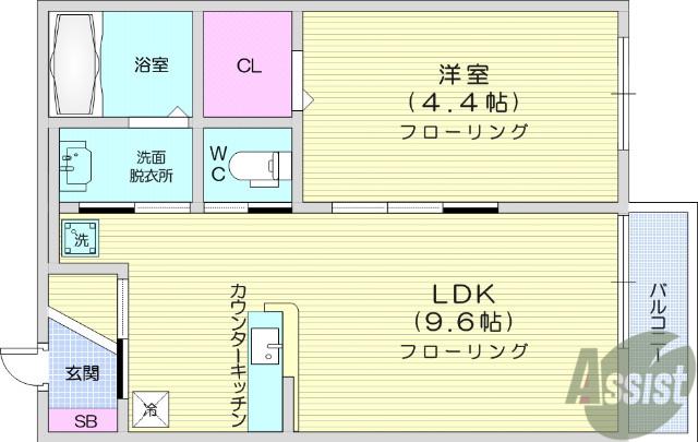 クレストⅢ(1LDK/1階)の間取り写真
