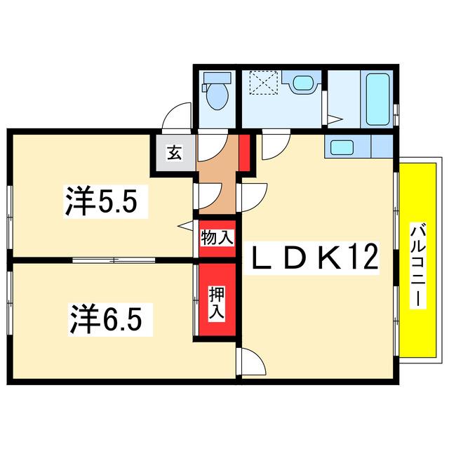 ヴィラ信濃(2LDK/2階)の間取り写真