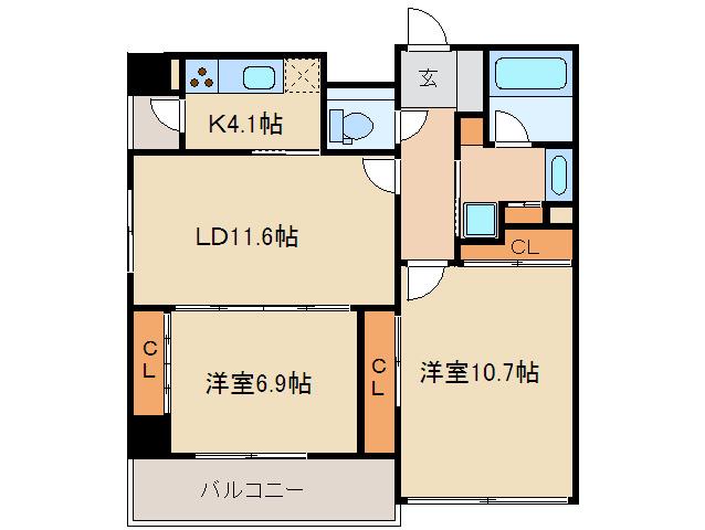 ビエンナーレ高取(2LDK/6階)の間取り写真
