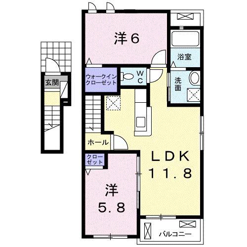 スカイーパームB(2LDK/2階)の間取り写真