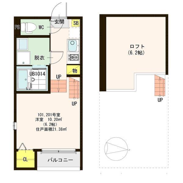 ヴィオラ旭ヶ丘(1K/1階)の間取り写真