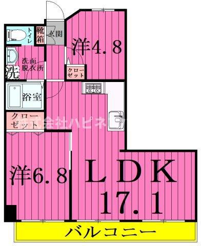 エイム柏(2LDK/2階)の間取り写真