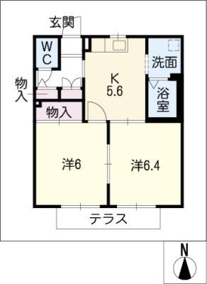 アミューズメント銀鈴 A棟(2K/1階)の間取り写真
