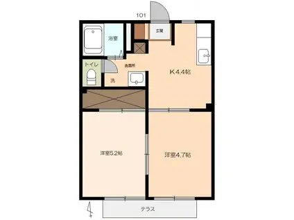 アビタシオン(2K/1階)の間取り写真