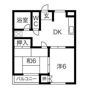ゴールデンハイツB(2DK/1階)の間取り写真