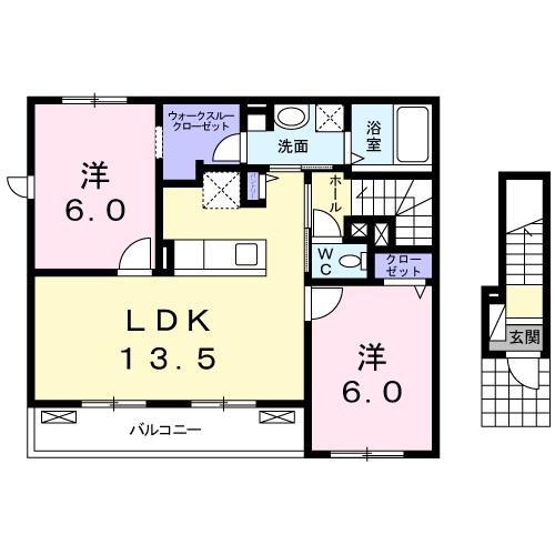 レーヴ ステージ 南蔵王(2LDK/2階)の間取り写真