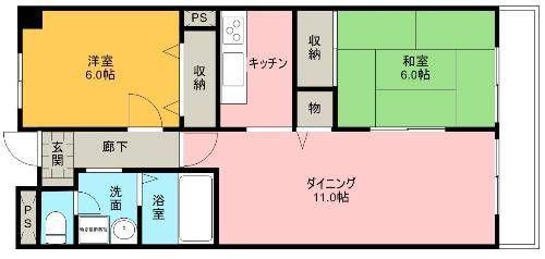 ハイデ上町(2LDK/2階)の間取り写真