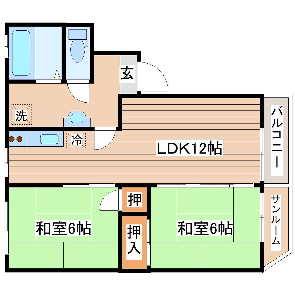 グリーンハイツ宮千代(2LDK/1階)の間取り写真