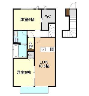 TIARA(2LDK/2階)の間取り写真