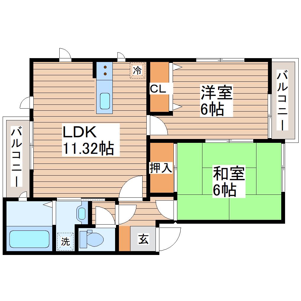 ヴィラ・アマルフィI(2LDK/2階)の間取り写真