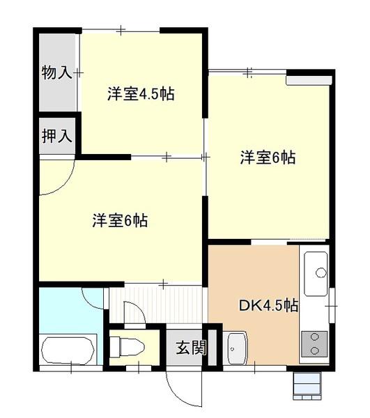 ハイツ飯野B棟(3DK/1階)の間取り写真