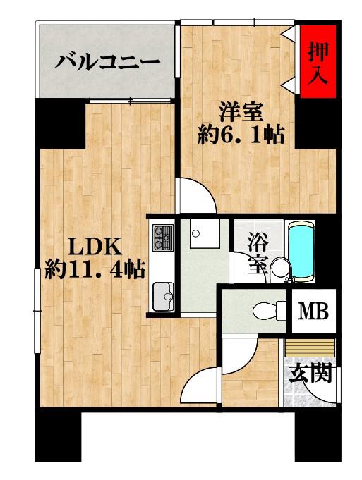 ライオンズマンション難波南(1LDK/10階)の間取り写真