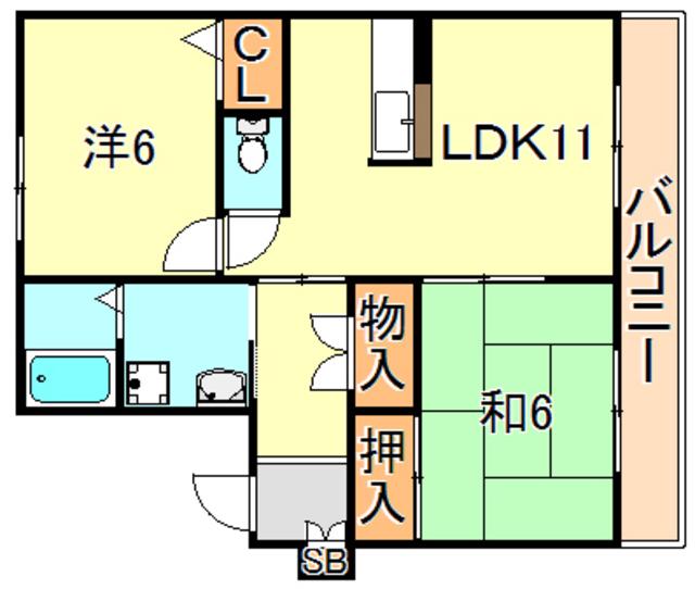 パセオ今田Ⅰ(2LDK/1階)の間取り写真
