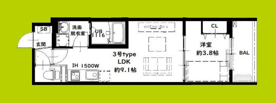 D PORTA ADORABLE(1LDK/3階)の間取り写真