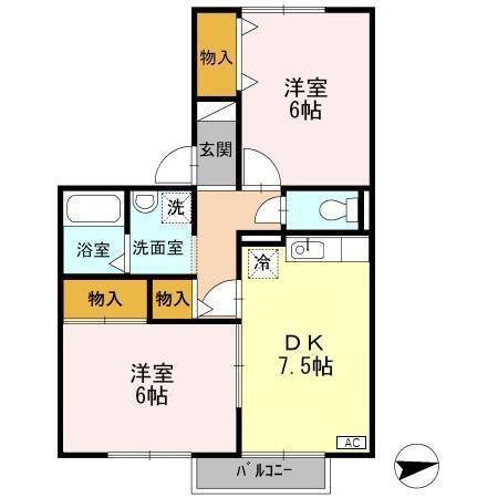 サンセールVIE A(2DK/2階)の間取り写真