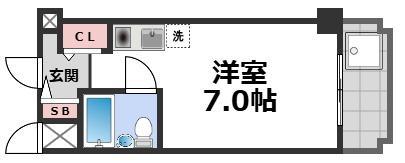 シャトー辰巳(ワンルーム/6階)の間取り写真