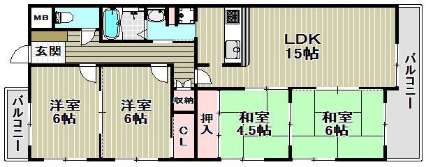 サンパレス21泉北(4LDK/2階)の間取り写真