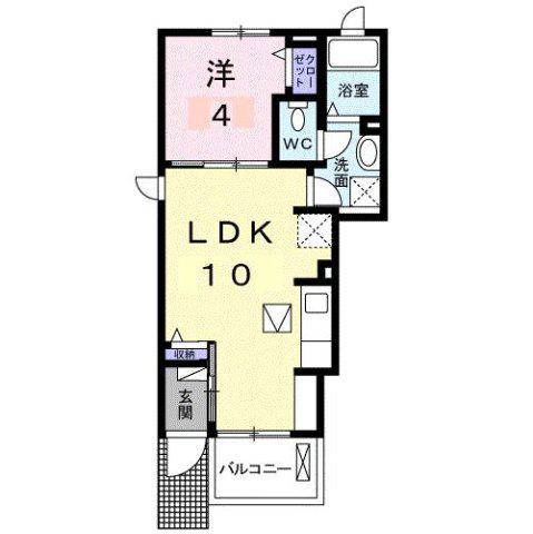 アルドール香西I(1LDK/1階)の間取り写真
