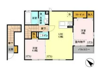 ヴィラ メリディオB(2LDK/2階)の間取り写真