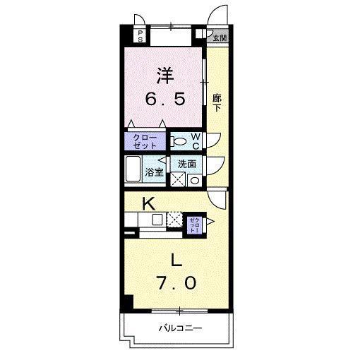 キュウブ由布川(1LDK/1階)の間取り写真