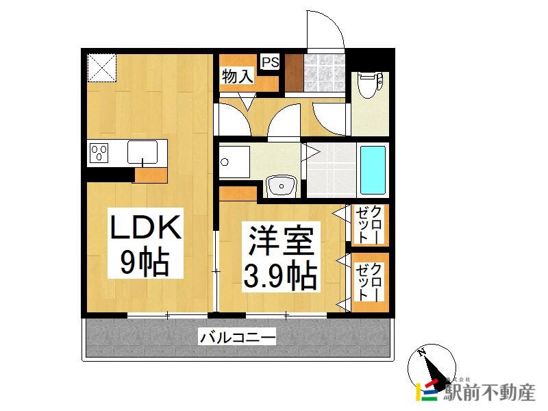 ラ・ルート若宮(1LDK/1階)の間取り写真