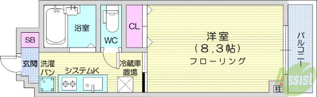 グランディコトブキ(1K/4階)の間取り写真
