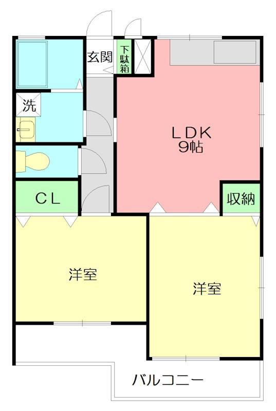 シャンツェ日野(2LDK/2階)の間取り写真