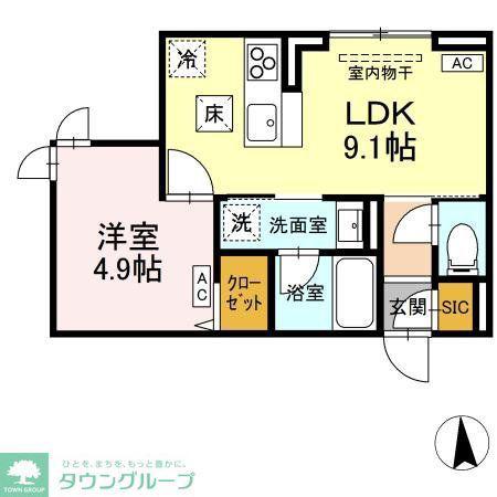 D-ROOM寺町(1LDK/1階)の間取り写真